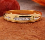 0.15 Carat (ctw) 18K Yellow Gold Plated Sterling Silver 3 Stone Round Diamond Cross Design Mens Band Ring