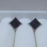 0.25 Carat (ctw) 10K White Gold Real Black Diamond Kite Shape Mens Hip Hop Iced Micro Pave Stud Earrings 1/4 CT