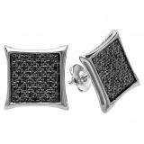 0.25 Carat (ctw) Sterling Silver Real Black Diamond Kite Shape Mens Hip Hop Iced Micro Pave Stud Earrings 1/4 CT
