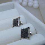 0.25 Carat (ctw) Sterling Silver Real Black Diamond Kite Shape Mens Hip Hop Iced Micro Pave Stud Earrings 1/4 CT