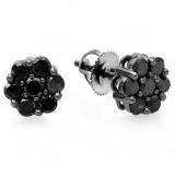0.40 Carat (ctw) Black Plated 10K White Gold Black Round Cut Diamond Cluster Flower Stud Earrings