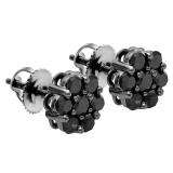 0.40 Carat (ctw) Black Plated 10K White Gold Black Round Cut Diamond Cluster Flower Stud Earrings