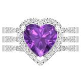 9mm Heart Shaped Amethyst with 0.63 CT Round White Diamond Halo Style Engagement Ring Set for Her in 10K White Gold