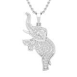 Round White Diamond Baby Elephant Pendant for Women with 18 Inch Silver Chain (0.53 ctw, Color I-J, Clarity I2-I3) in 10K White Gold