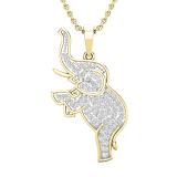Round White Diamond Baby Elephant Pendant for Her with 18 Inch Gold Chain (0.53 ctw, Color I-J, Clarity I1-I2) in 18K Yellow Gold