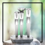 Round White Diamond Exquisite Wedding Trio Ring set for Him & Her  (0.45 ctw, Color I-J, Clarity I2-I3) in 925 Sterling Silver