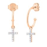 0.12 Carat (ctw) Round White Diamond Cross Charm Pushback Drop Earrings for Women in 10K Rose Gold