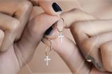 0.12 Carat (ctw) Round White Diamond Cross Charm Pushback Drop Earrings for Women in 10K Rose Gold