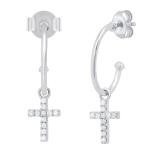 0.12 Carat (ctw) Round White Diamond Cross Charm Pushback Drop Earrings for Women in 925 Sterling Silver