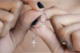 0.12 Carat (ctw) Round White Diamond Cross Charm Pushback Drop Earrings for Women in 925 Sterling Silver