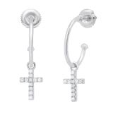 0.12 Carat (ctw) Round White Diamond Cross Charm Screwback Drop Earrings for Women in 925 Sterling Silver