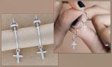 0.12 Carat (ctw) Round White Diamond Cross Charm Screwback Drop Earrings for Women in 925 Sterling Silver
