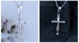 5 Stone Round White Diamond Cross Pendant for Women (0.10 ctw, Color I-J, Clarity I1-I2) in 18K White Gold
