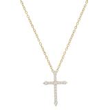 Round White Diamond Encrusted Cross Pendant with 18 inch Gold Chain for Women (0.32 ctw, Color I-J, Clarity I1-I2) in 14K Yellow Gold