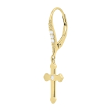 Round White Diamond Cross Drop Lever Back Men's & Women's (Unisex) Earring (1 pc) in 14K Yellow Gold