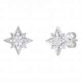 Round White Diamond Cluster Starburst Pushback Stud Earrings for Women (0.10 ctw, Color I-J, Clarity I2-I3) in 925 Sterling Silver