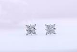 Round White Diamond Cluster Starburst Pushback Stud Earrings for Women (0.10 ctw, Color I-J, Clarity I2-I3) in 925 Sterling Silver