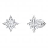 Round White Diamond Cluster Starburst Screwback Stud Earrings for Women (0.10 ctw, Color I-J, Clarity I2-I3) in 925 Sterling Silver