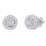 Round White Diamond Illusion Style Filigree Groove Sides Flower Screwback Stud Earrings for Women (0.22 ctw, Color I-J, Clarity I2-I3) in 925 Sterling Silver
