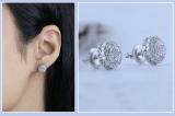 Round White Diamond Illusion Style Filigree Groove Sides Flower Screwback Stud Earrings for Women (0.22 ctw, Color I-J, Clarity I2-I3) in 925 Sterling Silver