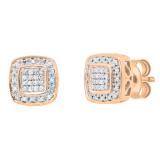 Round White Diamond Cushion Shaped Filigree Style Pushback Stud Earrings for Women (0.16 ctw, Color I-J, Clarity I1-I2) in 18K Rose Gold