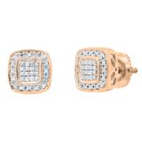 Round White Diamond Cushion Shaped Filigree Style Screwback Stud Earrings for Women (0.16 ctw, Color I-J, Clarity I1-I2) in 18K Rose Gold