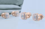 Round White Diamond Cushion Shaped Filigree Style Screwback Stud Earrings for Women (0.16 ctw, Color I-J, Clarity I1-I2) in 18K Rose Gold