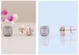 Round White Diamond Cushion Shaped Filigree Style Screwback Stud Earrings for Women (0.16 ctw, Color I-J, Clarity I1-I2) in 18K Rose Gold