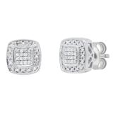 Round White Diamond Cushion Shaped Filigree Style Pushback Stud Earrings for Women (0.16 ctw, Color I-J, Clarity I2-I3) in 925 Sterling Silver