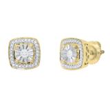 Round White Diamond Illusion Set Filigree Groove Sides Screwback Cushion Stud Earrings (0.25 Ctw Color I-J Clarity I1-I2) for Women in 14K Yellow Gold