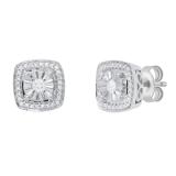 Round White Diamond Illusion Set Filigree Groove Sides Pushback Cushion Stud Earrings (0.25 Ctw Color I-J Clarity I2-I3) for Women in 925 Sterling Silver
