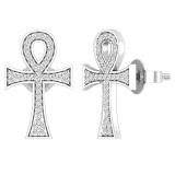 Round White Diamond Ankh Cross Pushback Stud Earrings for Women (0.25 ctw, Color I-J, Clarity I2-I3) in 925 Sterling silver