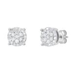 Round White Diamond Illusion Pushback Stud Earrings for Women (0.17 ctw, Color I-J, Clarity I2-I3) in 925 Sterling Silver
