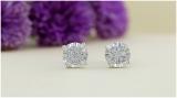 Round White Diamond Illusion Pushback Stud Earrings for Women (0.17 ctw, Color I-J, Clarity I2-I3) in 925 Sterling Silver