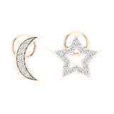 Round White Diamond Moon & Star Pushback Stud Earrings for Women (0.14 ctw Color I-J Clarity I2-I3) in 10K Rose Gold