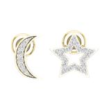 Round White Diamond Moon & Star Screwback Stud Earrings for Women (0.14 ctw Color I-J Clarity I2-I3) in 10K Yellow Gold