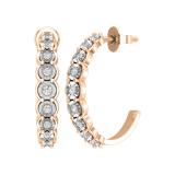 0.23 Carat (ctw) Round White Diamond 9 Stone Illusion Set J Shape Pushback Hoop Earrings for Women in 10K Rose Gold