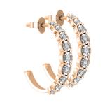 0.23 Carat (ctw) Round White Diamond 9 Stone Illusion Set J Shape Pushback Hoop Earrings for Women in 10K Rose Gold
