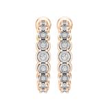 0.23 Carat (ctw) Round White Diamond 9 Stone Illusion Set J Shape Pushback Hoop Earrings for Women in 10K Rose Gold