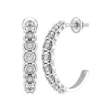0.23 Carat (ctw) Round White Diamond 9 Stone Illusion Set J Shape Screwback Hoop Earrings for Women in 925 Sterling Silver