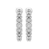 0.23 Carat (ctw) Round White Diamond 9 Stone Illusion Set J Shape Screwback Hoop Earrings for Women in 925 Sterling Silver