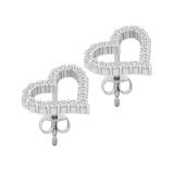Round White Diamond Outlined Hollow Heart Pushback Stud Earrings for Women (0.33 ctw Color I-J Clarity I2-I3) in 10K White Gold