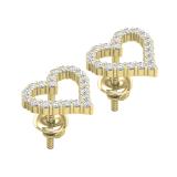 Round White Diamond Outlined Hollow Heart Screwback Stud Earrings for Women (0.33 ctw Color I-J Clarity I2-I3) in 10K Yellow Gold
