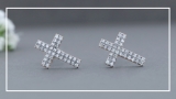 Double Row Round White Diamond Religious Cross Push Back Stud Earrings (0.19 Ctw Color I-J Clarity I2-I3) for Women in 10K Rose Gold
