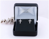 Double Row Round White Diamond Religious Cross Push Back Stud Earrings (0.19 Ctw Color I-J Clarity I2-I3) for Women in 10K Rose Gold