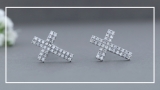 Double Row Round White Diamond Religious Cross Push Back Stud Earrings (0.19 Ctw Color I-J Clarity I2-I3) for Women in 925 Sterling Silver