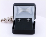 Double Row Round White Diamond Religious Cross Push Back Stud Earrings (0.19 Ctw Color I-J Clarity I2-I3) for Women in 925 Sterling Silver