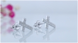 Double Row Round White Diamond Religious Cross Screw Back Stud Earrings (0.19 Ctw Color I-J Clarity I2-I3) for Women in 925 Sterling Silver