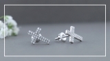 Double Row Round White Diamond Religious Cross Screw Back Stud Earrings (0.19 Ctw Color I-J Clarity I2-I3) for Women in 925 Sterling Silver
