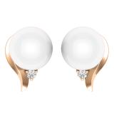 Round 8mm Cultured Freshwater Pearl & 0.04 CT White Diamond Solitaire Screwback Stud Earrings for Women in 10K Rose Gold